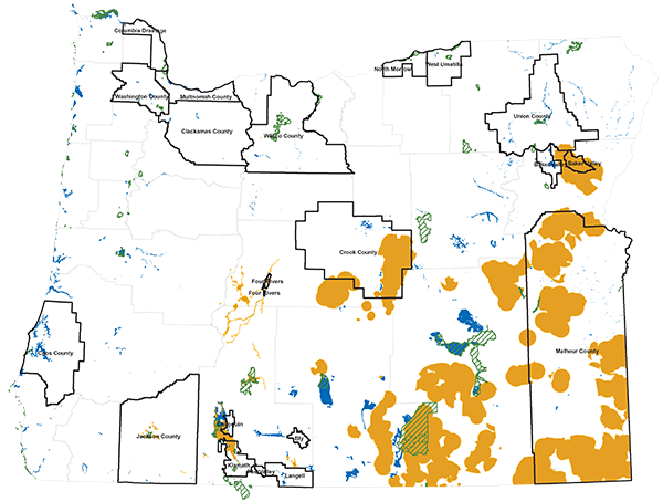 Oregon Department of Fish and Wildlife Vector Control Guidance for Sensitive Areas Map.